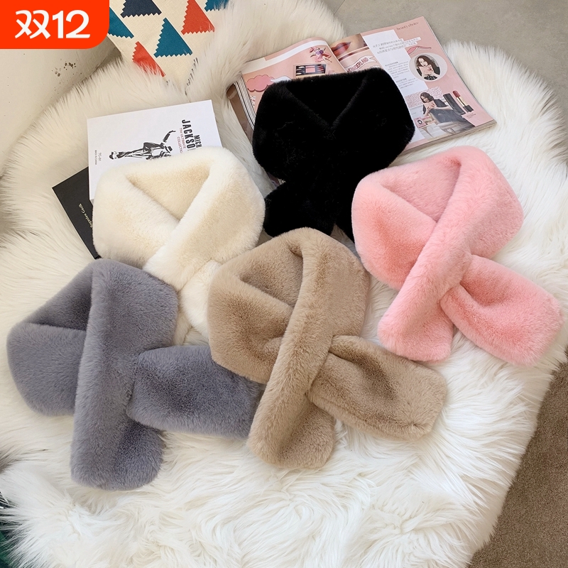 围脖毛绒绒围巾加厚保暖双面毛领百搭简约男女通用脖套冬季实惠