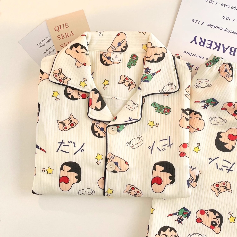 蜡笔小新儿童睡衣女童冬天季新款纯棉加厚女孩家居服套装夹棉冬季