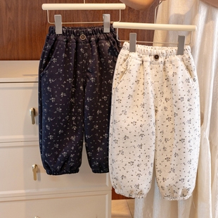 女宝宝加绒舒适保暖裤 舒适碎花休闲卫裤 子HDD539 新款 女童2025冬季