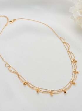 DIY简约豆豆蕾丝链条水波链珍珠拼接项链 多层珍珠配件五金首饰