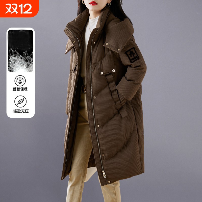 户外红羽绒服女中长款2025冬新款设计感白鸭绒高端加厚保暖黑色