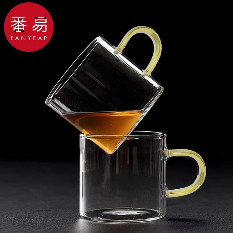 杯子/玻璃/茶/小AG1sn0-耐热透明功夫茶杯带把家用加厚品茗杯