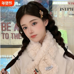 围脖女秋冬季保暖毛绒绒围巾加厚可爱小清新款2025脖套白色粉色