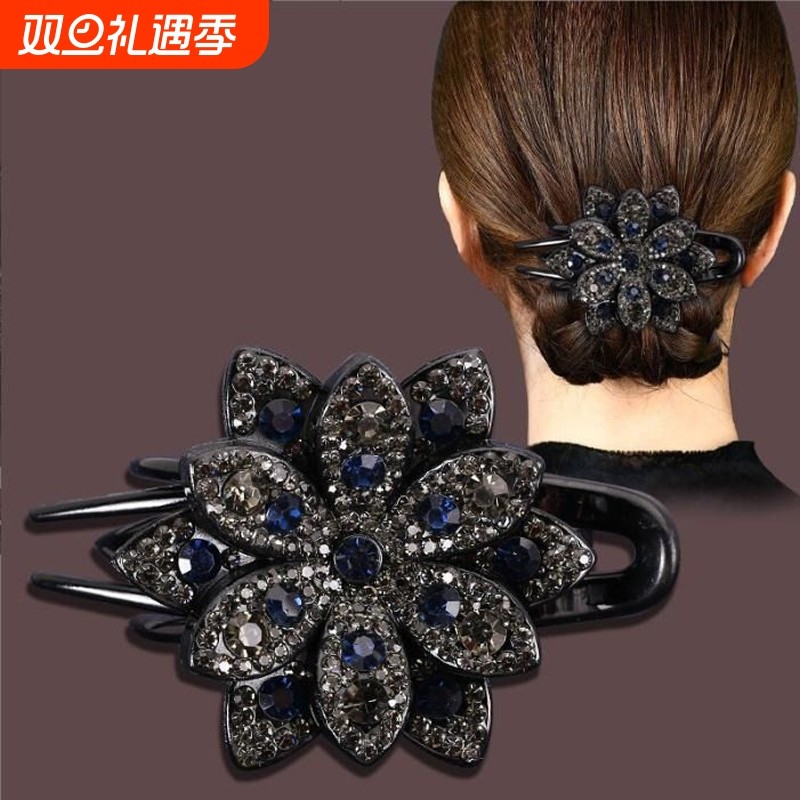 夹子头饰发夹女新后脑勺盘发大号头发抓夹发卡妈妈高端鸭嘴夹镶钻