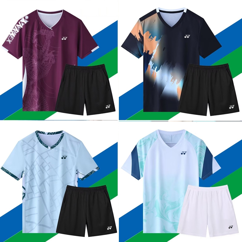 新款YY羽毛球服速干短袖儿童T恤男女套装训练乒乓球大赛运动球衣