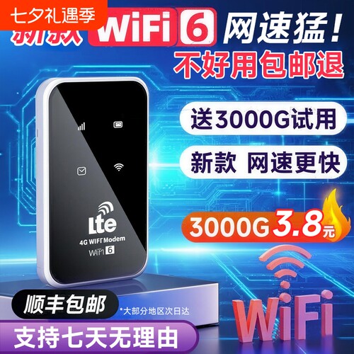 智能wifi移动无线wifl6便携式免插卡2026新款路由器全国通用流量wi-fi车载宽带4g高速网络智能上网卡车载wifi