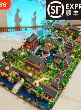 苏州园林积木高难度巨大型10000粒以上古代建筑拼装玩具摆件男孩