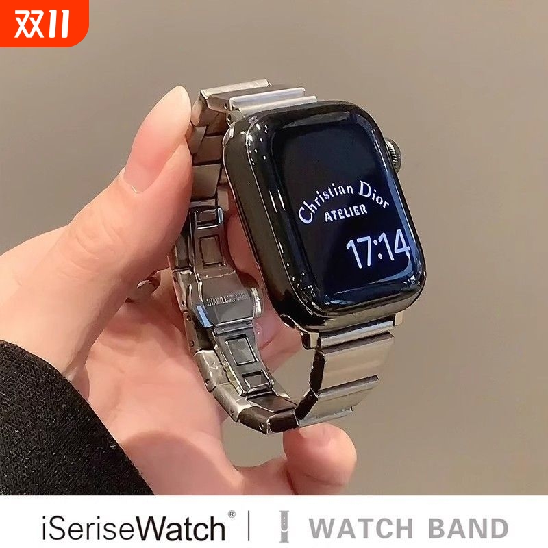 适用苹果手表s8表带iWatch10代女款金属Applewatchs9高级感SE夏天41透气7小蛮腰男链式Ultra创意细款轻奢