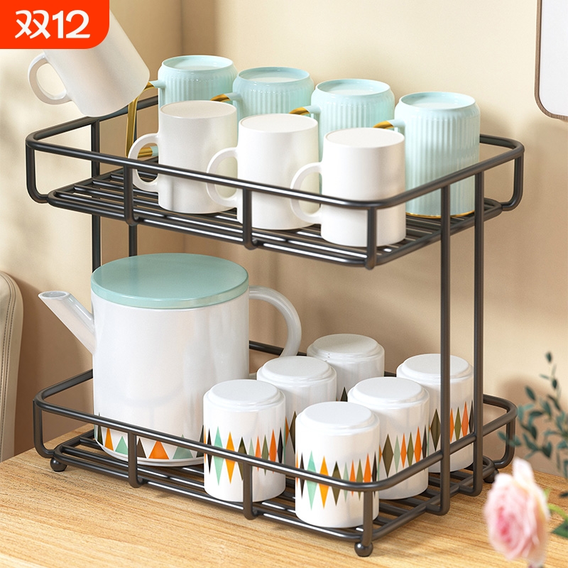 双层水杯收纳架客厅简约玻璃