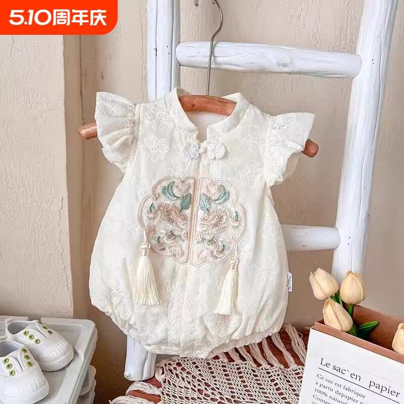 婴儿衣服满月旗袍包屁衣女宝宝爬服公主连体衣中国风周岁礼服薄款