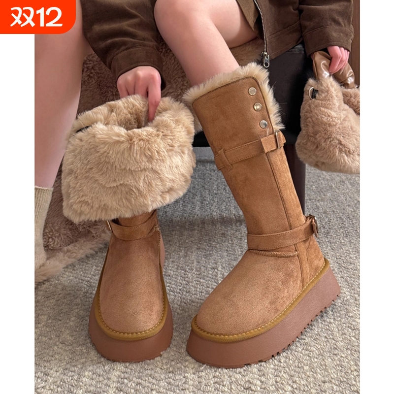 时装风雪地靴女款2025新款秋冬季加绒保暖棉鞋厚底增高长筒靴高筒