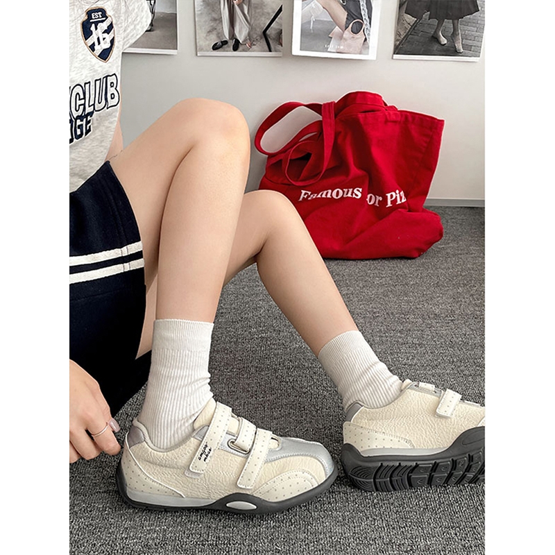 南在南方白色复古厚底魔术贴德训鞋女2025新款秋季百搭阿甘运动鞋