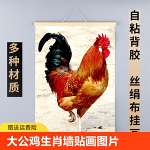 大公鸡海报报喜生肖墙贴画国画鸡年雄鸡图片中堂农村装饰挂画