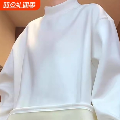 双面德绒中高领打底衫男款秋冬美式重磅加绒纯色内搭长袖t恤潮