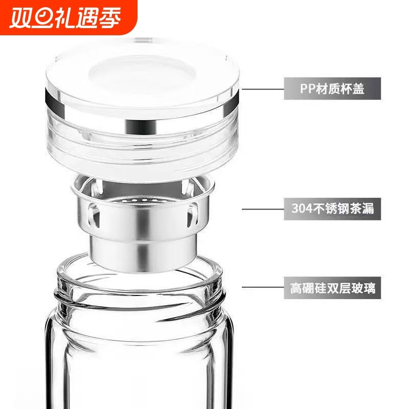 高山流水双层水晶玻璃杯盖通用透明密封圈食用级硅胶防漏