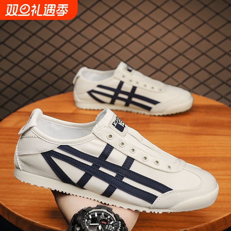 阿甘男鞋2024新款夏季透气防臭百搭帆布小白鞋一脚蹬运动休闲板鞋