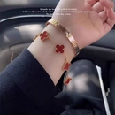 女生不掉色精致四叶草手链高级感金色红玛瑙五花手饰轻奢闺蜜礼物