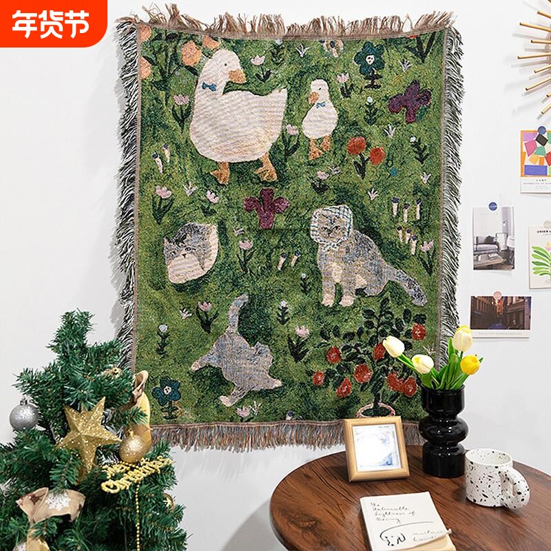 中古风棉线编织挂毯线毯柜子万能盖巾盖毯房间卧室装饰挂布背景布