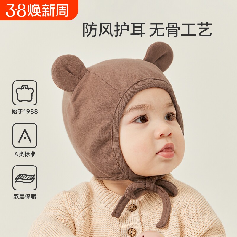 婴儿帽子春秋款新生儿0到12个月秋冬纯棉护耳帽男宝宝小月龄胎帽