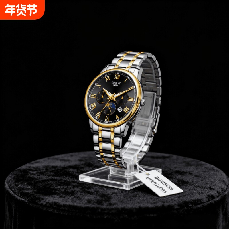 男款手表全自动非机械表正品名牌钢带商务防水石英腕表高级感男士