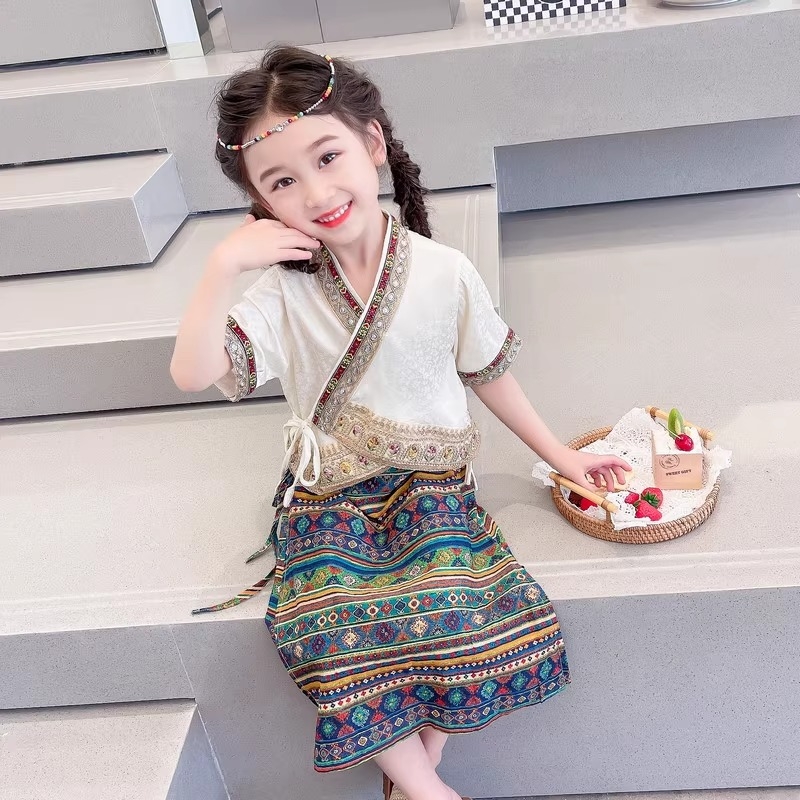 夏季民族服装儿童新款汉服饰潮牌少数名族国风套装女童傣族