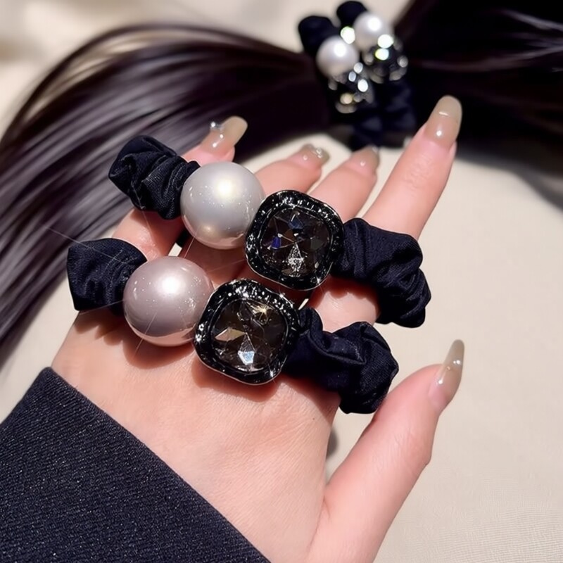 发圈气质简约水钻珍珠大肠高级感马尾发绳新款洋气头绳皮筋头饰品