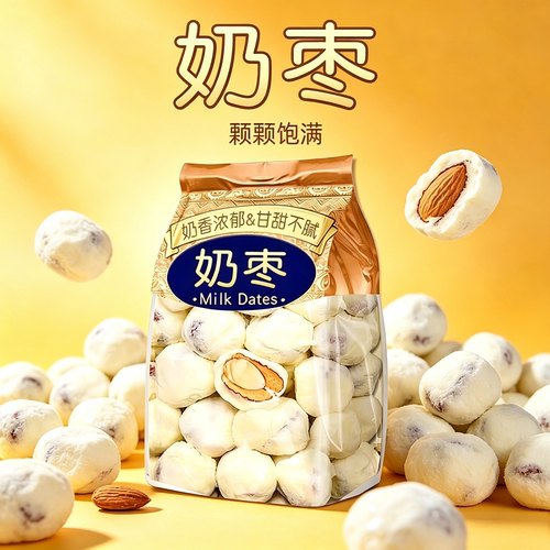 年货网红奶枣巴旦木夹心无核奶酪枣新疆零食特产休闲小吃健康酥脆