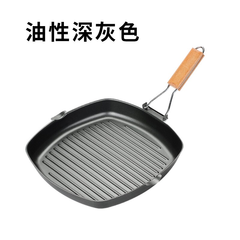 厂家直营精铁麦饭石牛排煎锅可折叠加厚条纹平底锅不粘锅现货批发