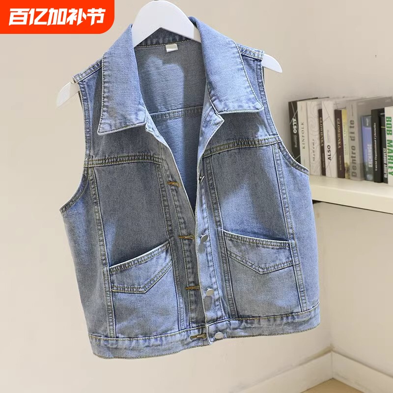 童装女童牛仔马甲新款春秋季中大儿童韩版宽松无袖坎肩背心外套潮