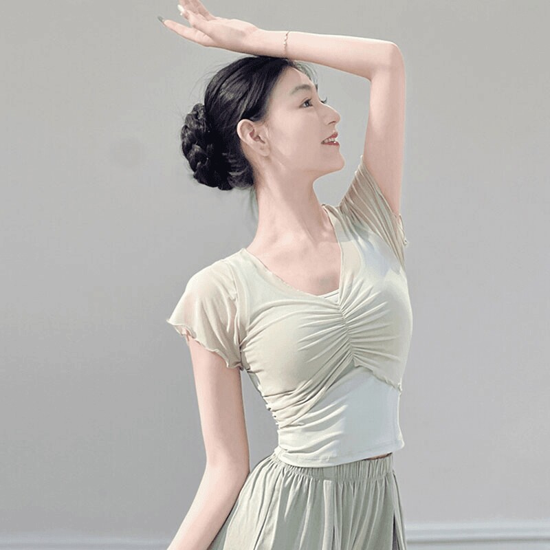 古典舞服装假两件中国舞练功服短袖形体训练服舞蹈小飞袖上衣新款