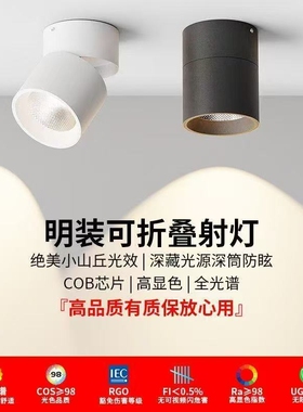 可调角度led筒灯射灯明装可折叠免开孔桶灯客厅背景墙玄关天花灯