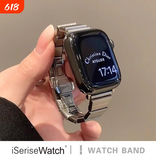 适用苹果手表s8表带iWatch10代女款金属Applewatchs9高级感SE夏天41透气7小蛮腰男链式Ultra创意细款轻奢