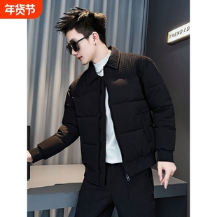 户外冬季羽绒棉服男潮牌麦穗拼接棉袄子2025新款男士冬装绿色黑色