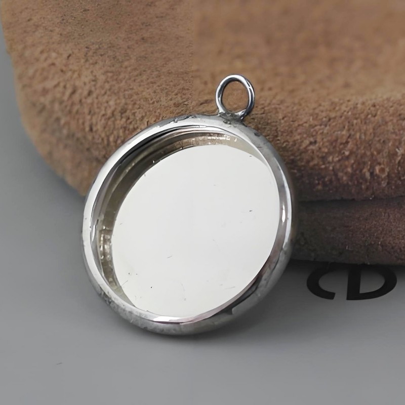 DIY首饰配件925纯银吊坠空托圆形手工镶嵌宝石项链镶嵌银空托底