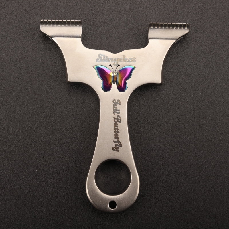 炫彩龙齿蝴蝶弹弓不锈钢弓9025直板皮筋