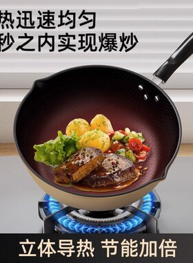 新款蜂窝纹不粘锅28cm多功能铁锅家用炒菜锅双导口炒锅通用炉灶