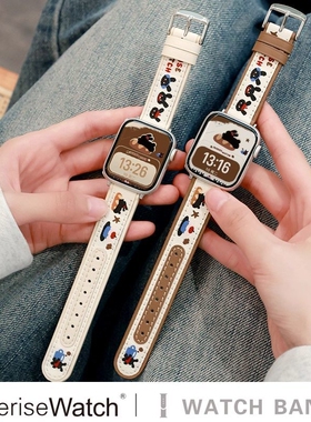 适用小米手环9pro/8pro手表带可爱卡通刺绣腕带红米watch6生日兔Redmi4/5质感真皮xiaomi百搭小众运动配件