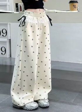 女童超好看裤子蝴蝶结针织裤春装大童阔腿裤新款儿童韩版宽松G172