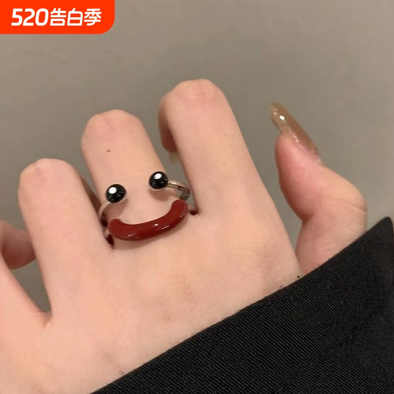 搞怪个性可爱百搭笑脸戒指女ins潮小众设计感开口指环高级轻奢