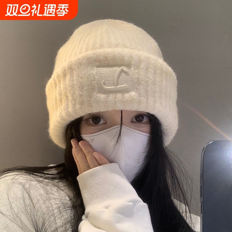 大头围帽子女款2025新款秋冬款显脸小针织毛线帽保暖包头冷帽白色