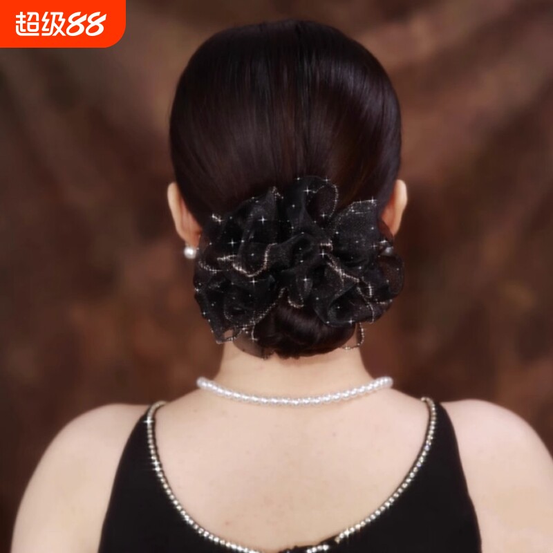 优雅气质满天星发饰头花欧根纱大肠发圈高级感发绳盘发丸子头头饰