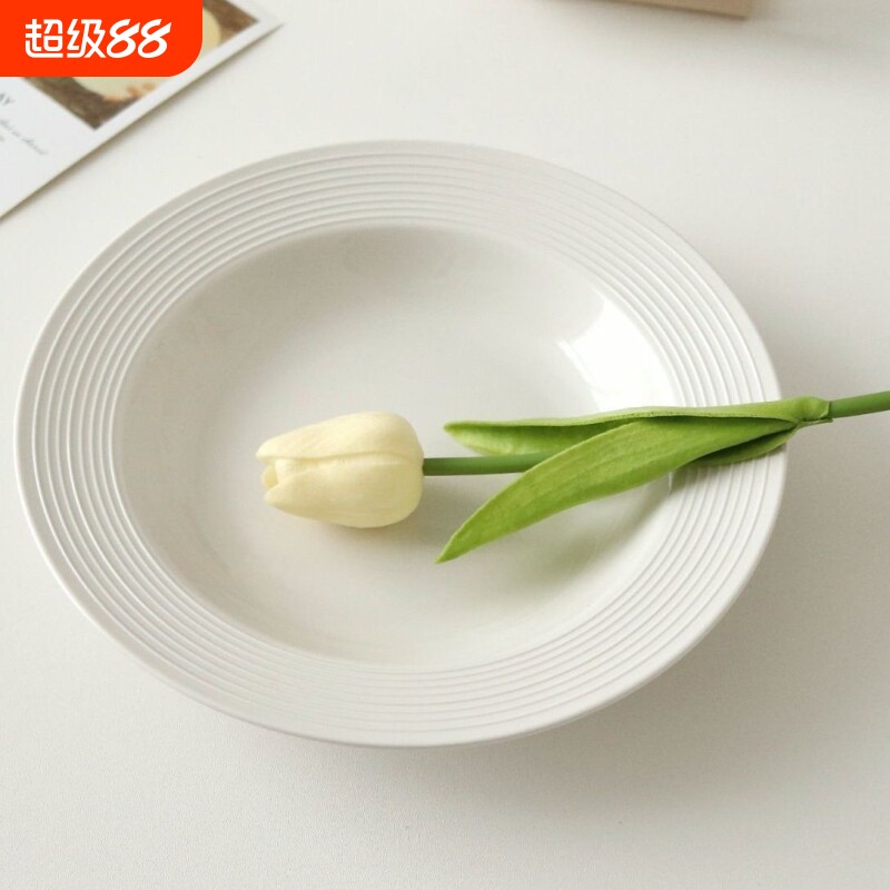 ins风草帽盘家用陶瓷盘轻奢高级牛排意面盘水果沙拉西餐盘平盘图片