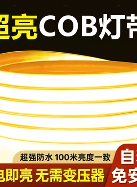 led220v自粘灯带户外防水超亮线形灯家用客厅吊顶氛围灯COB软灯条