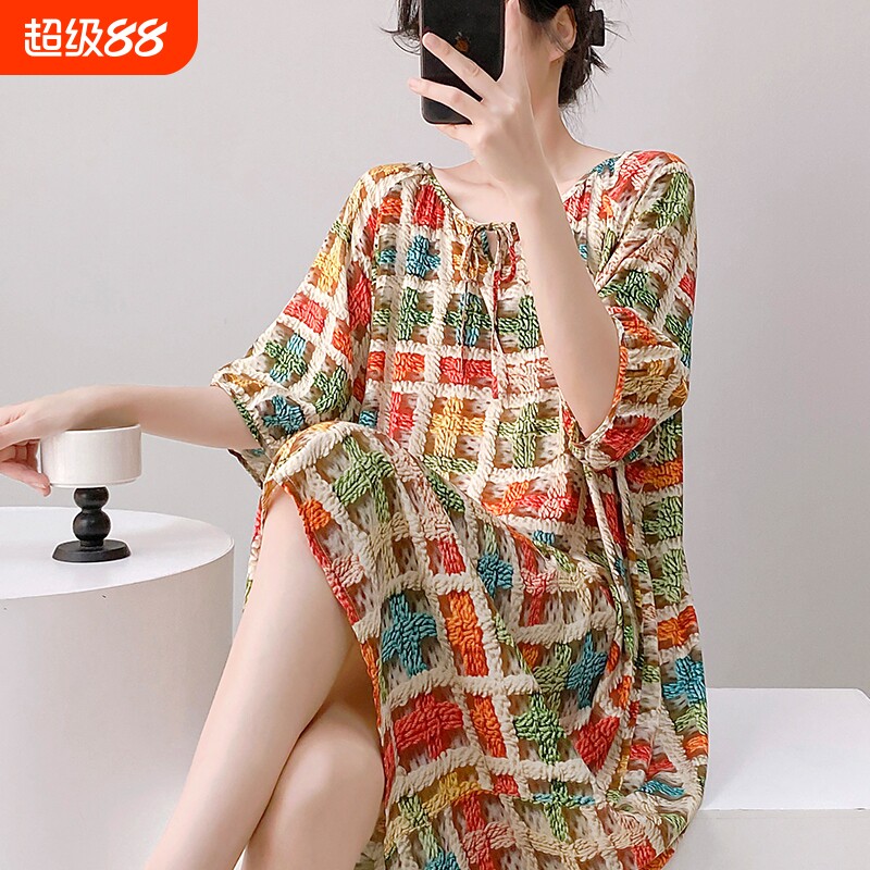 短袖睡裙女夏棉绸连衣裙宽松大码可外穿家居服森系高级感少女裙子