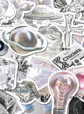 233张高级感ins风银色系装饰diy防水贴纸不重复小众个性创意贴纸