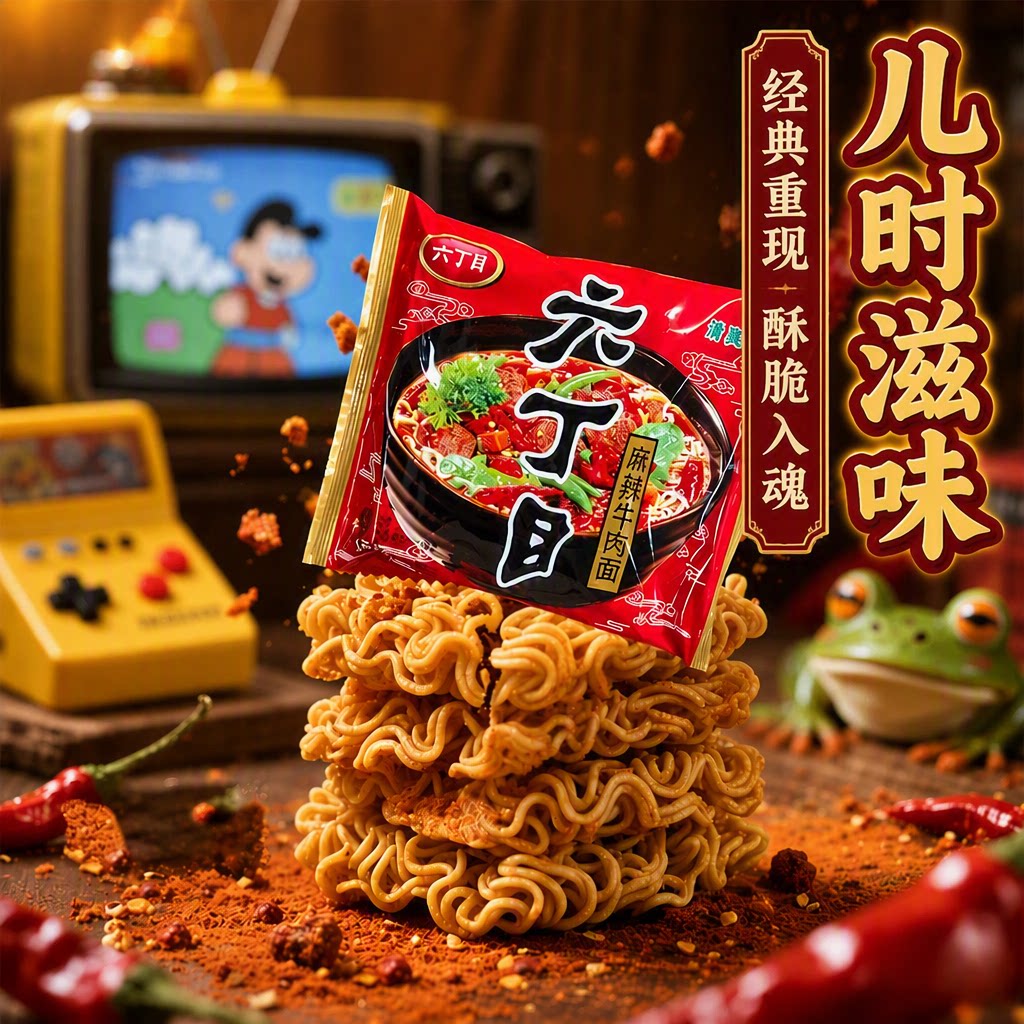 六丁目老式方便面麻辣牛肉面干吃面煮泡清真食品整箱装8090怀旧