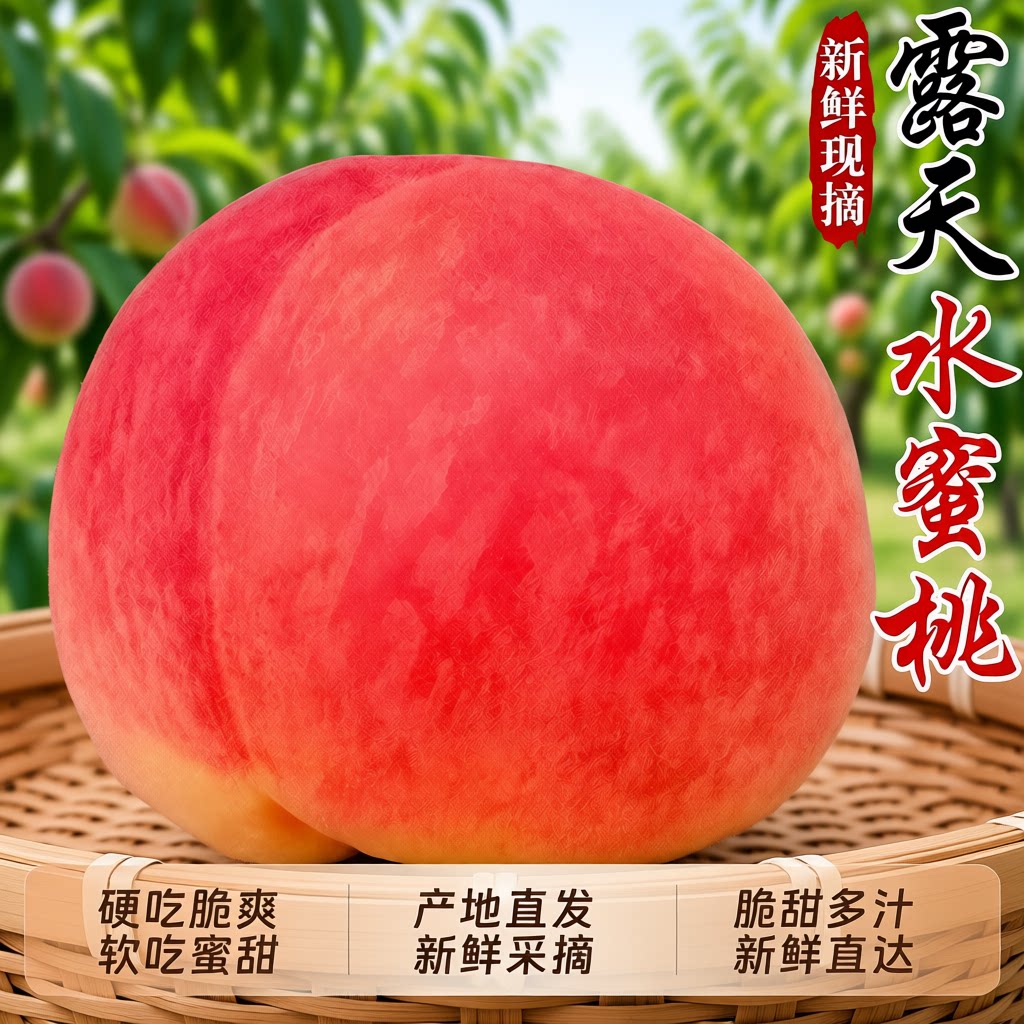 现摘新鲜露天水蜜桃当季毛桃子时令当季脆甜蜜桃大果孕妇水果