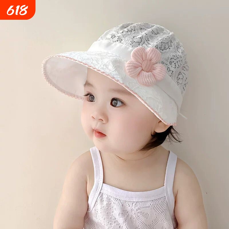 婴儿帽子夏季薄款女宝宝时尚花朵渔夫帽6-12个月婴幼儿防晒遮阳帽