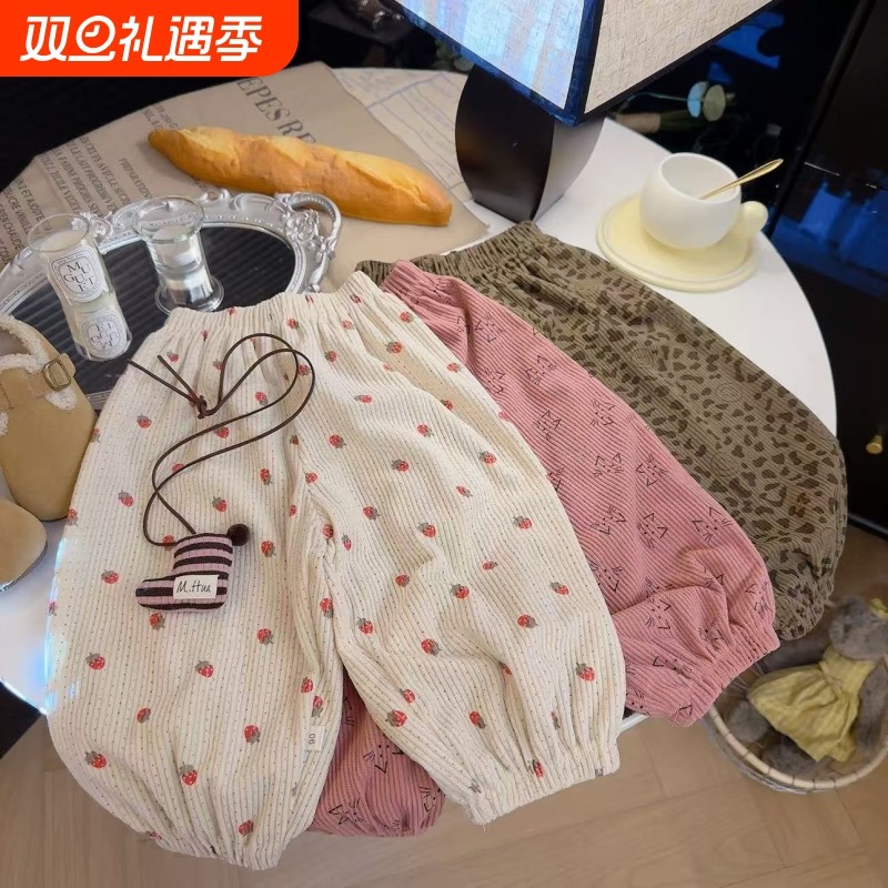 儿童灯芯绒裤子洋气秋装新款男女宝宝春款休闲裤哈伦裤儿童长裤