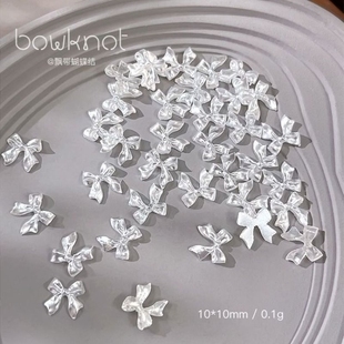 珠光蝴蝶结美甲饰品甜美少女飘带领结树脂指甲钻立体百搭配饰